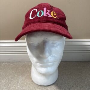 Mad Engine Coca‎ Cola Corduroy Adjustable Baseball Hat Cap Red OS Coke Rainbow